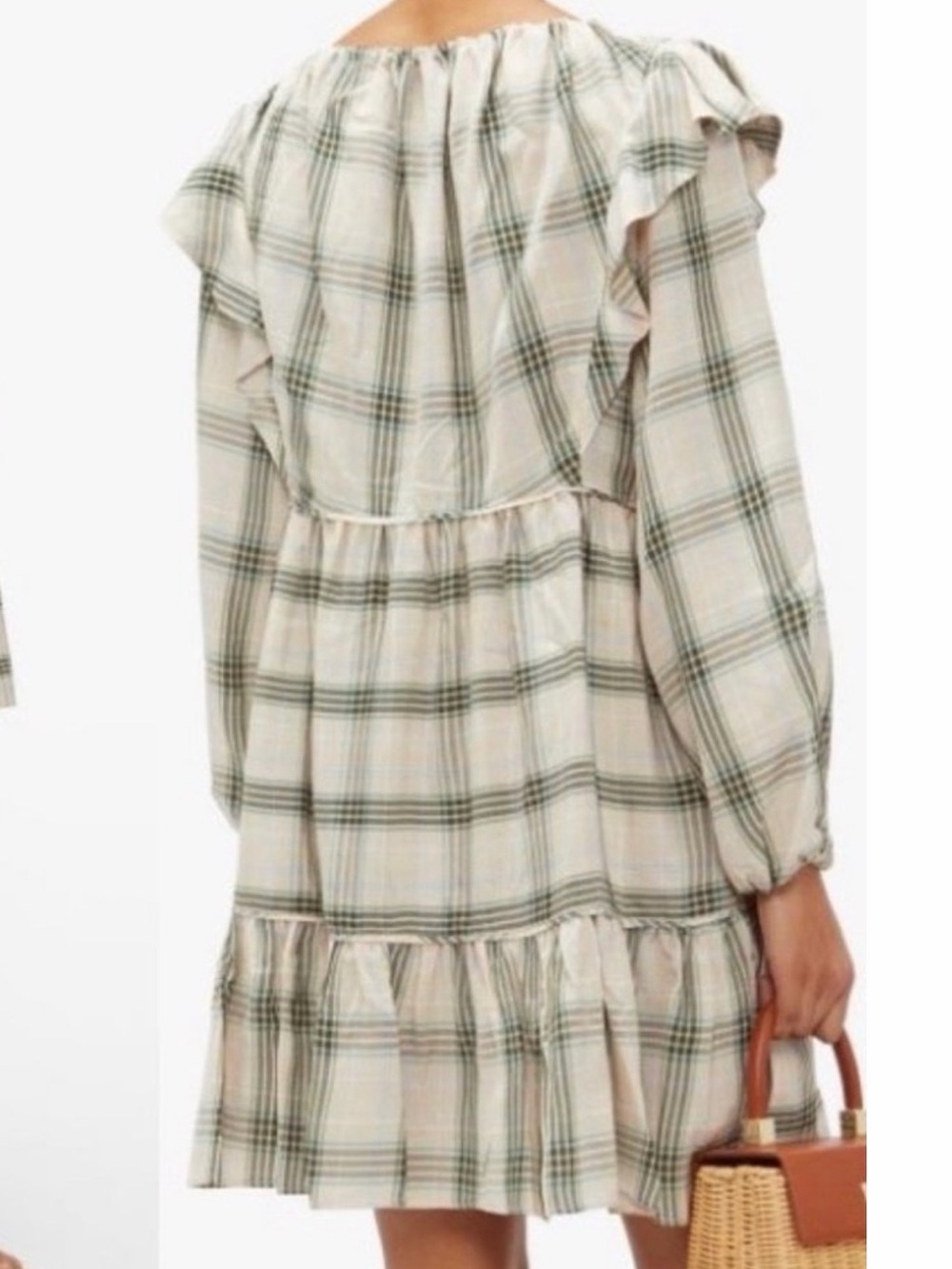 Ephemera XS/S Green Cream Plaid Cottagecore Prairie Mini Dress Cotton Blend Boho - Picture 4 of 15